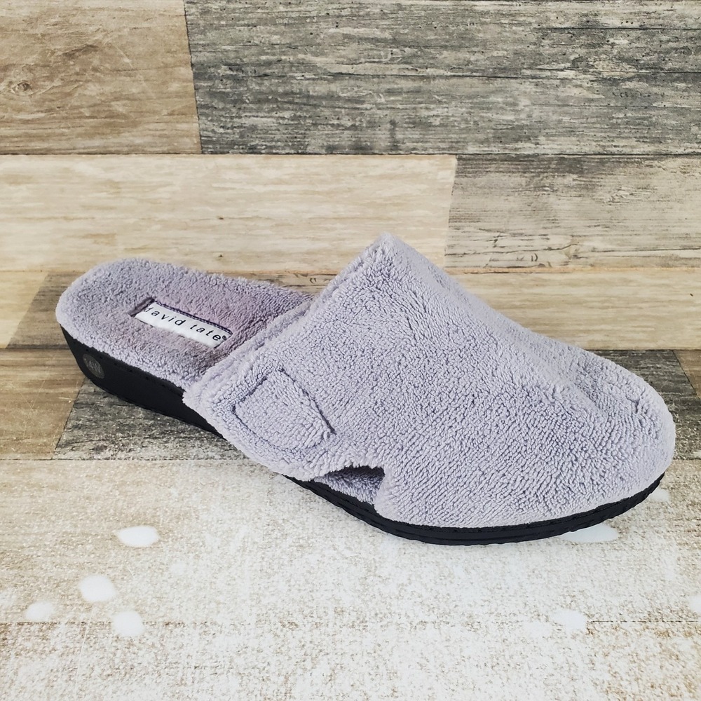 David Tate Cuddle Womens Slippers Sz 14 W Light Gray Adjustable Strap Closed Toe